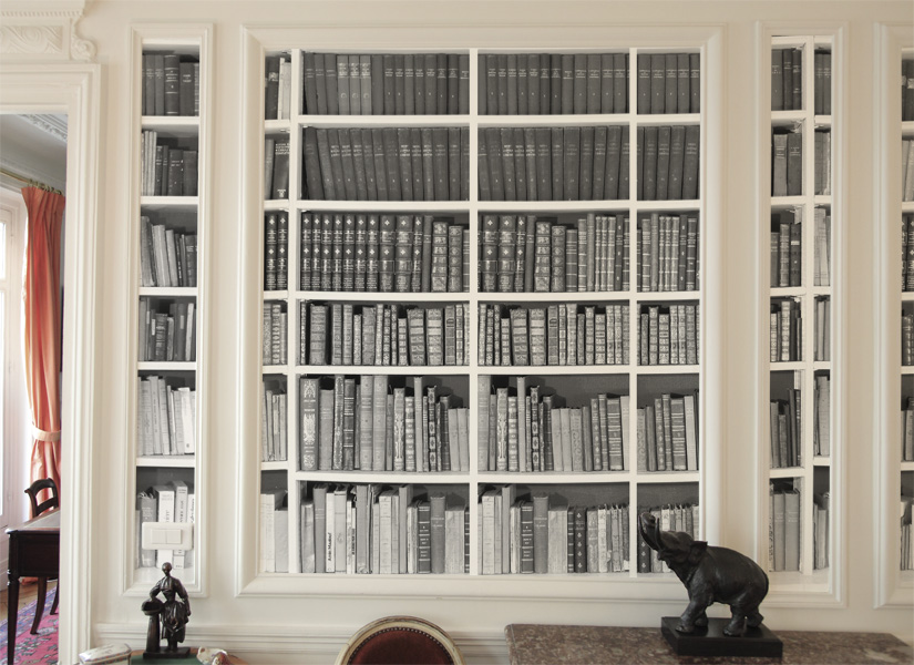 Papier peint Bibliothèque Trompe l'oeil Noir et blanc